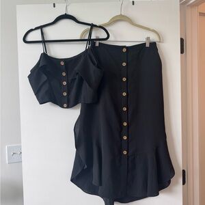 Lulus black button down two piece skirt set